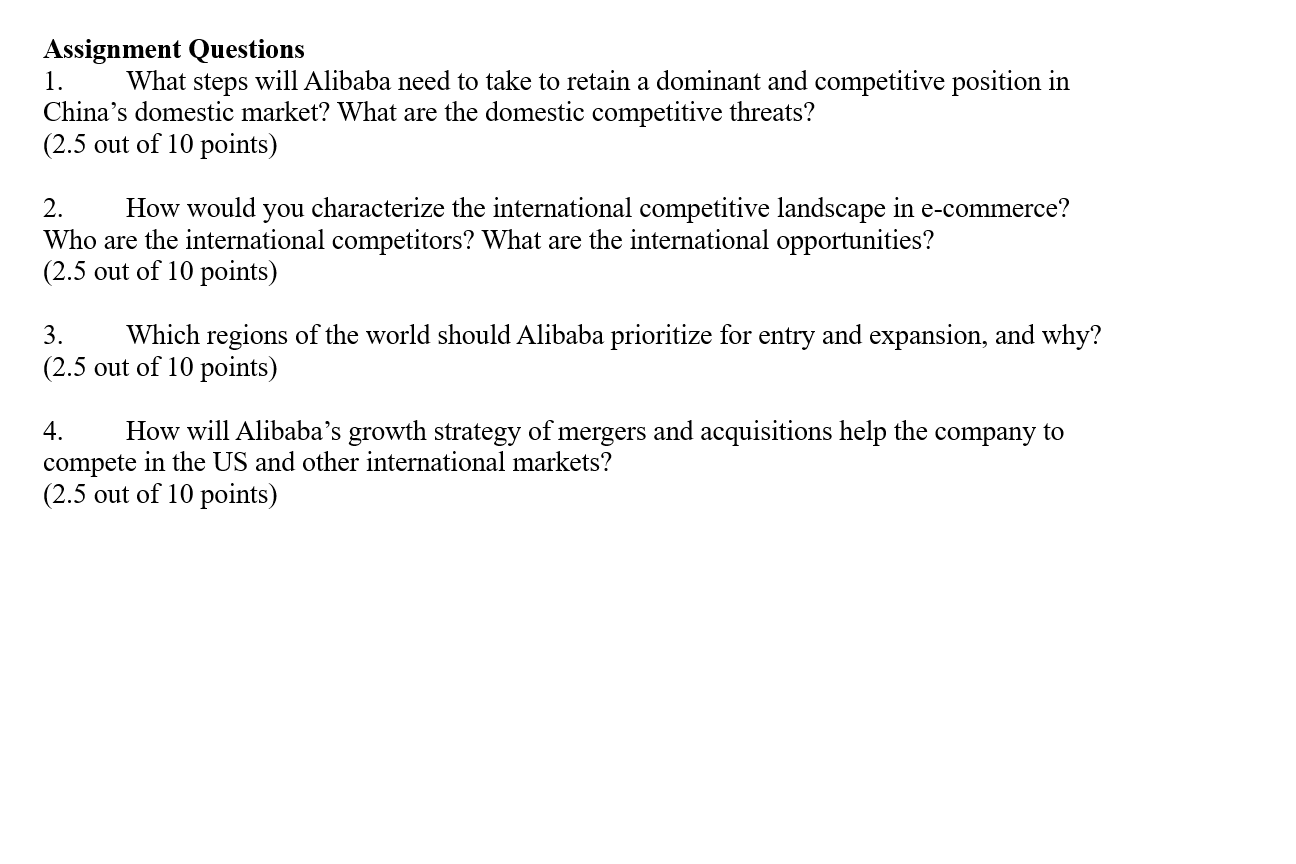  Assignment Questions What steps will Alibaba need to take to retain
