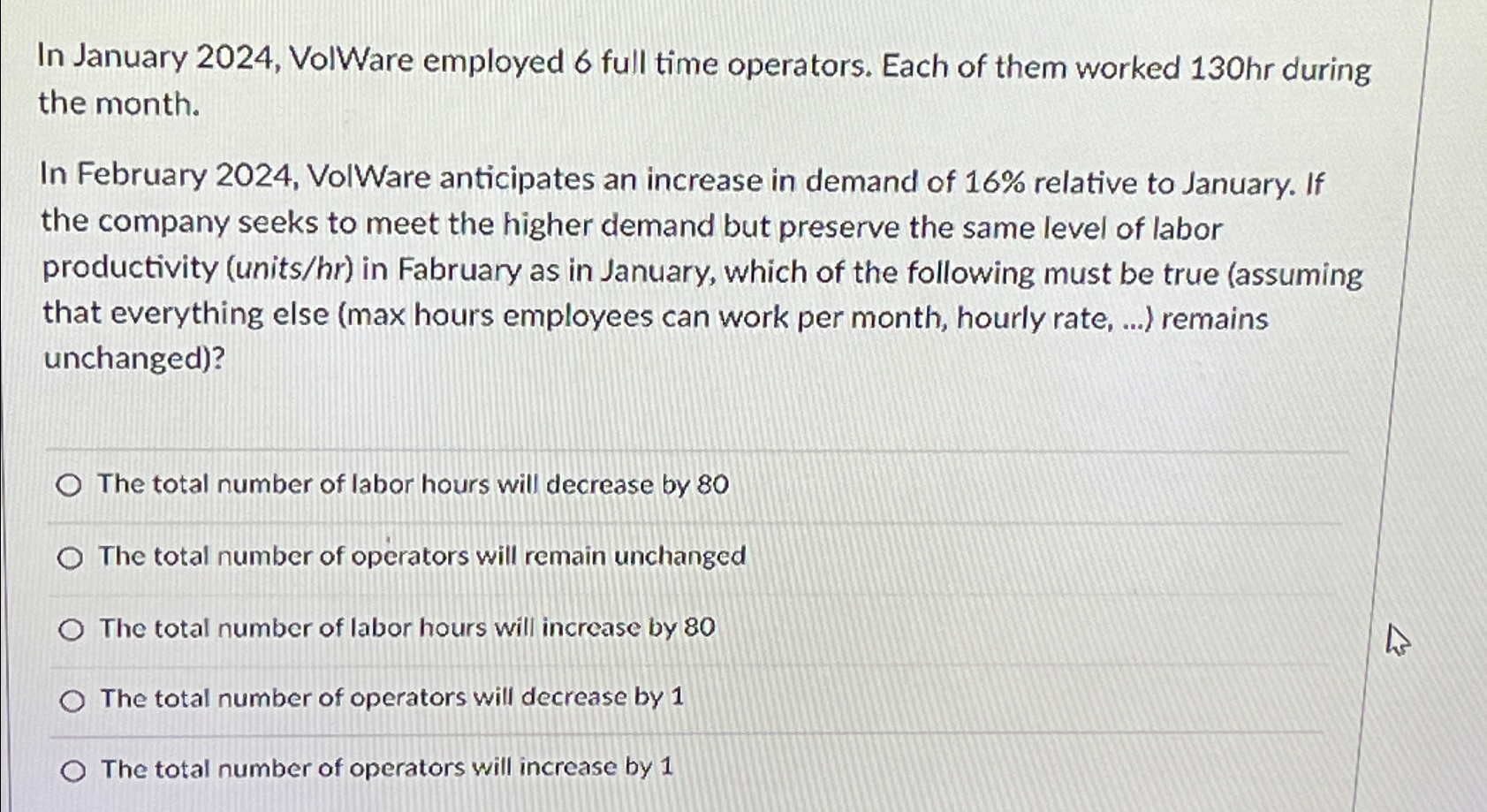  In January 2024, VolWare employed 6 full time operators. Each of
