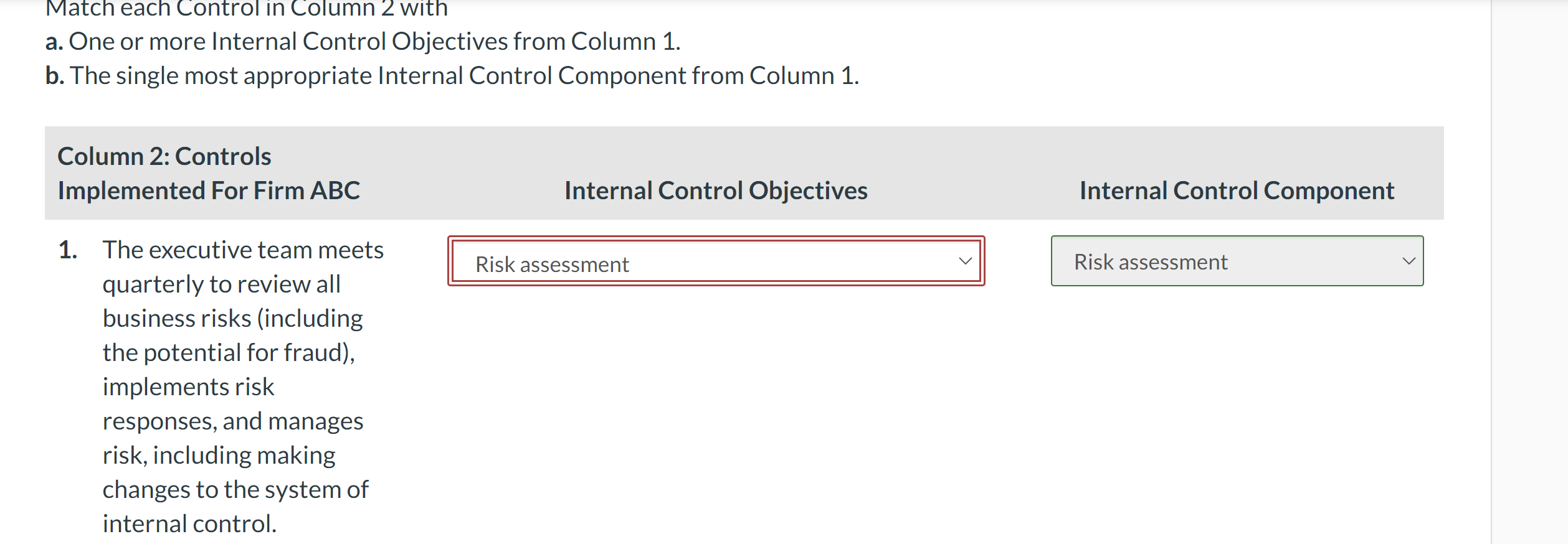 Match each Control in Column 2 with a. One or more