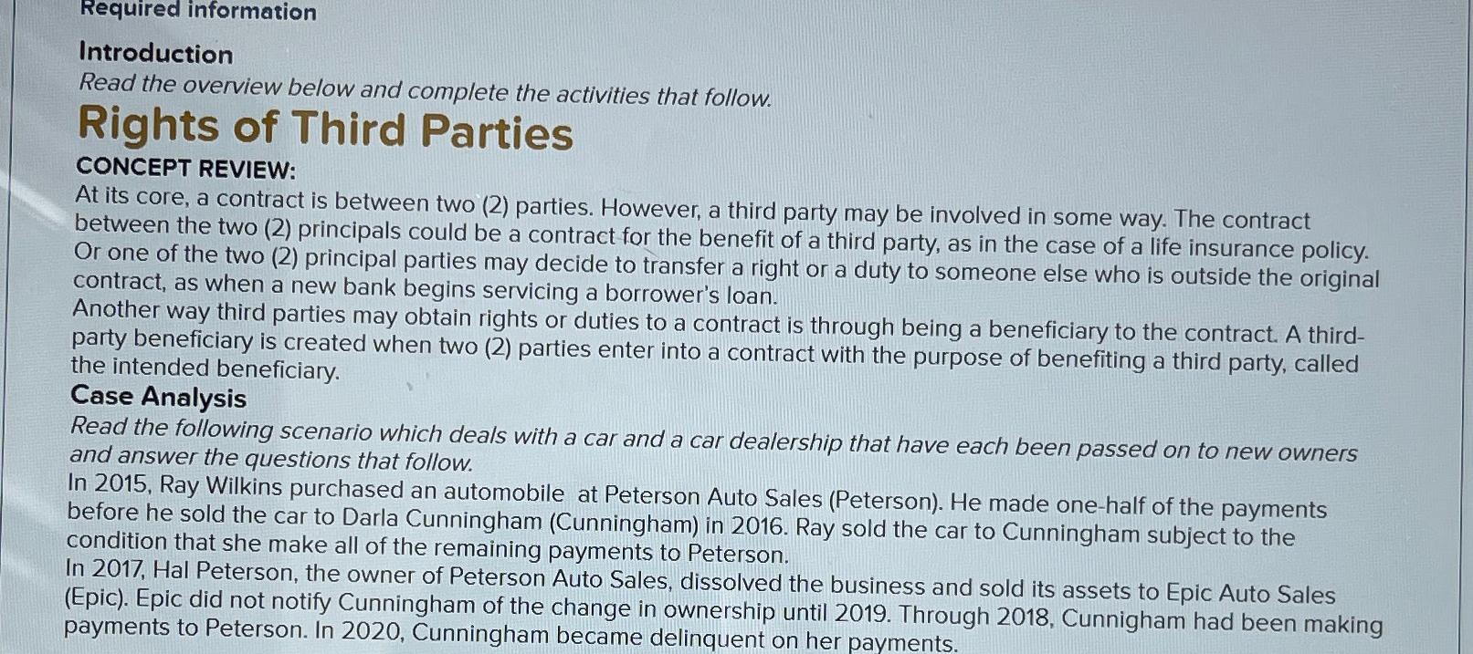  Required information Introduction Read the overview below and complete the activities