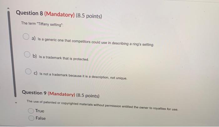  The term \"Tiffany setting\": a) Is a generic one that competitors