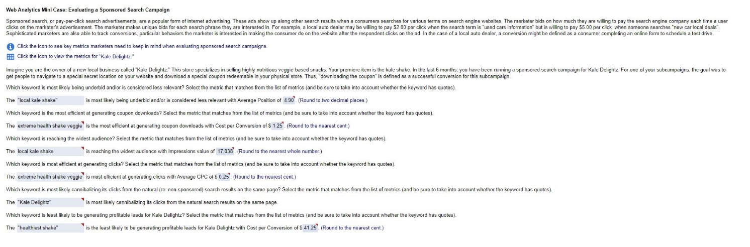Fill in all the blanks Web Analytics Mini Case: Evaluating a Sponsored