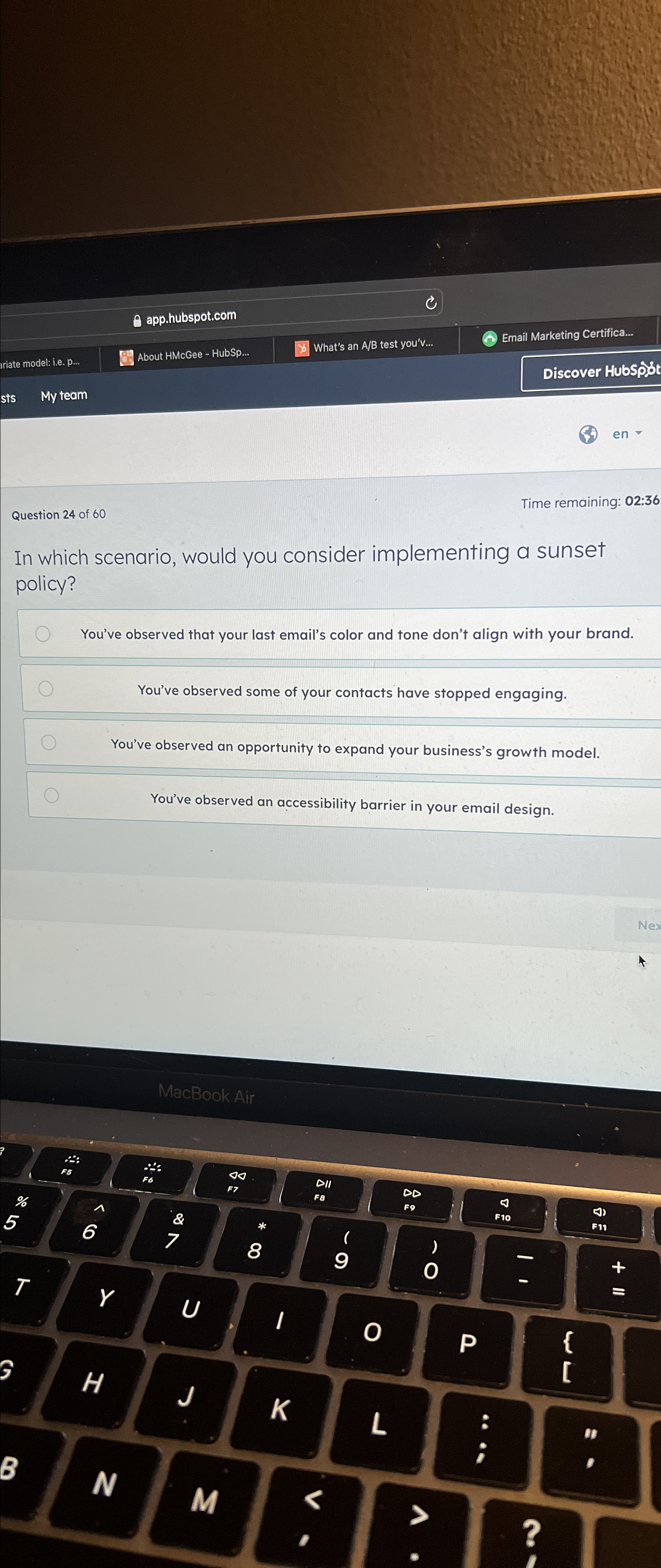  O app.hubspot.com ariate model: i.e. p... About HMcGee - HubSp... What's