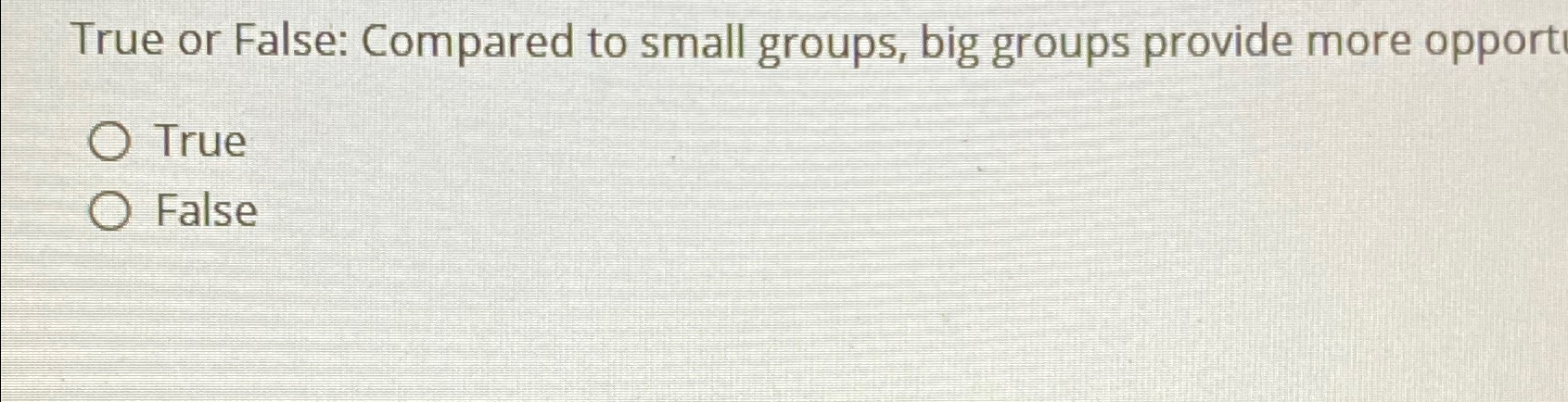  True or False: Compared to small groups, big groups provide more