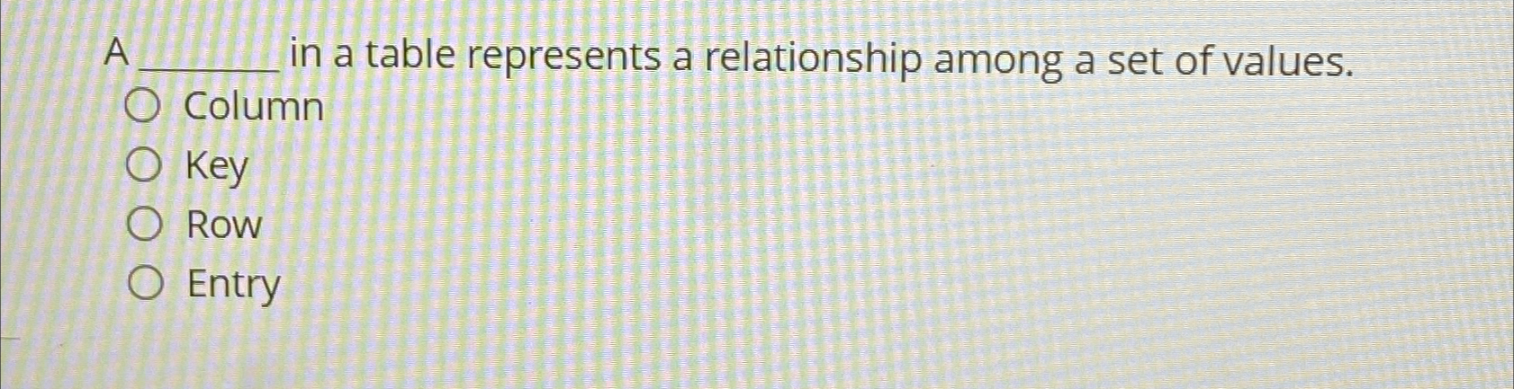  A in a table represents a relationship among a set of