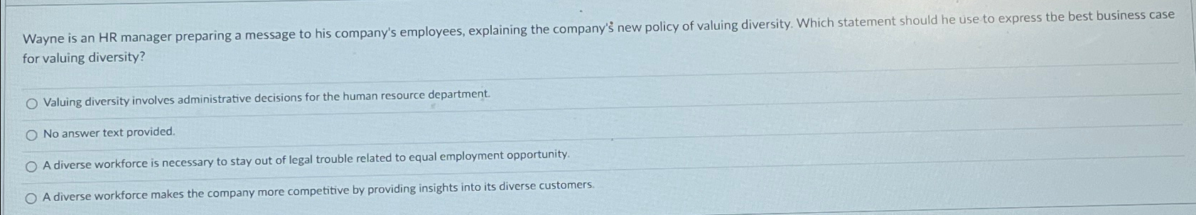  Wayne is an HR manager preparing a message to his company's