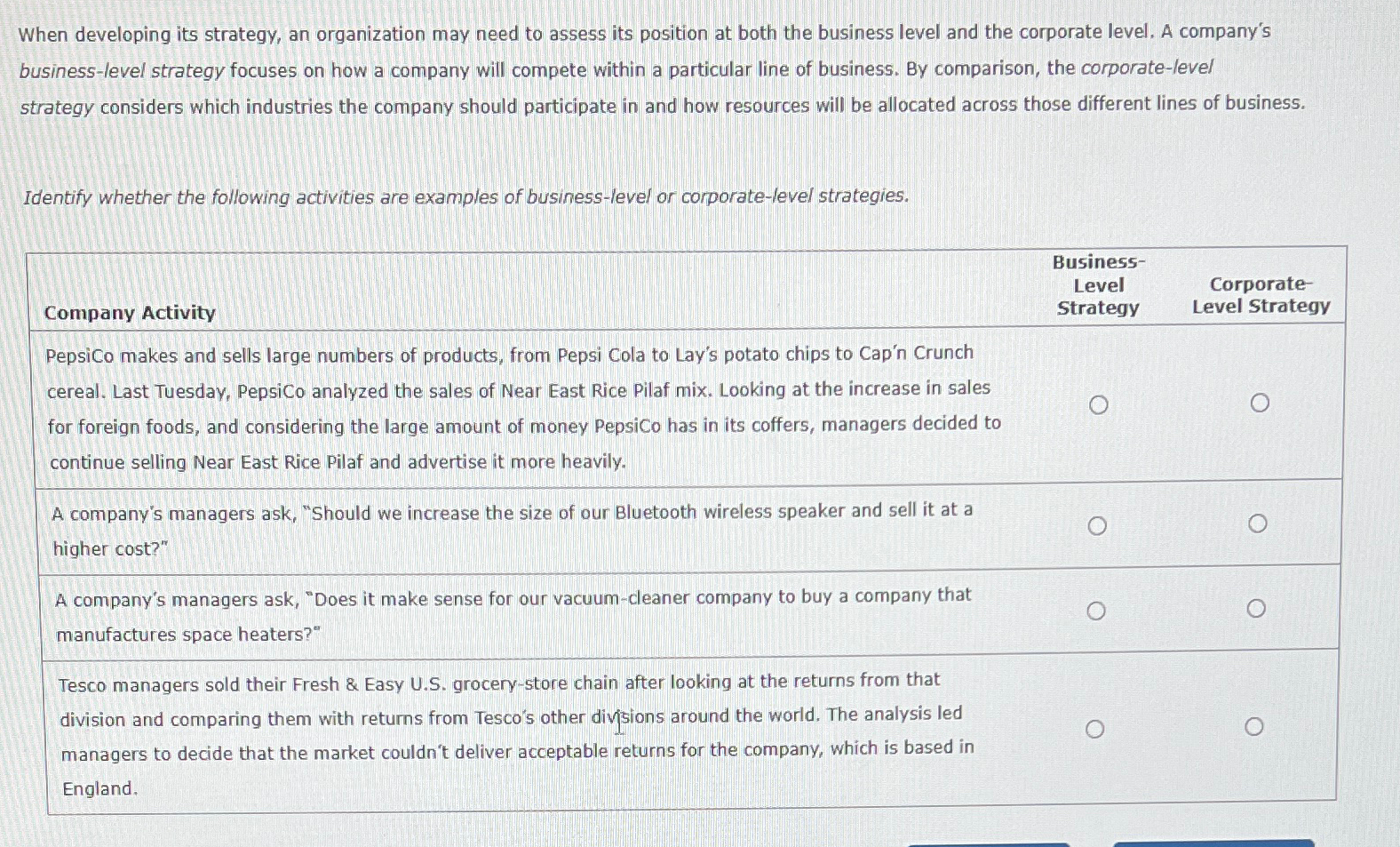  When developing its strategy, an organization may need to assess its