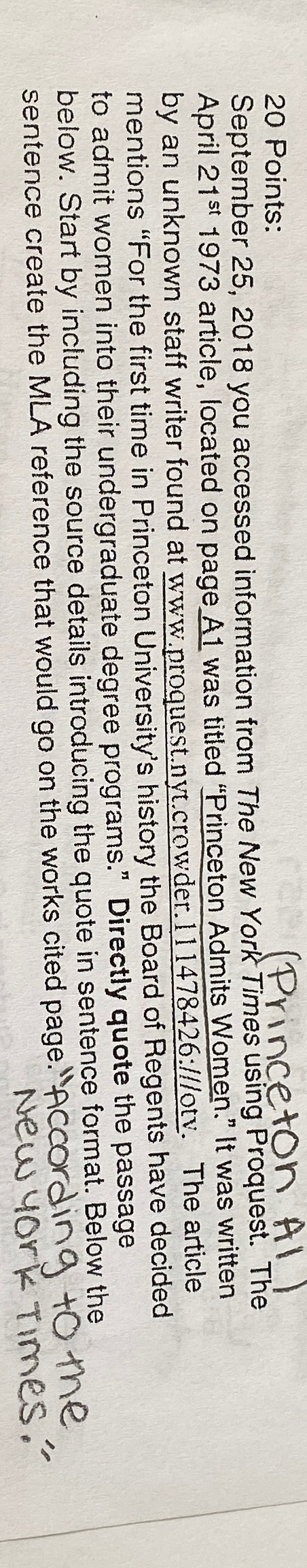  20 Points: (Princeton Al) September 25,2018 you accessed information from The
