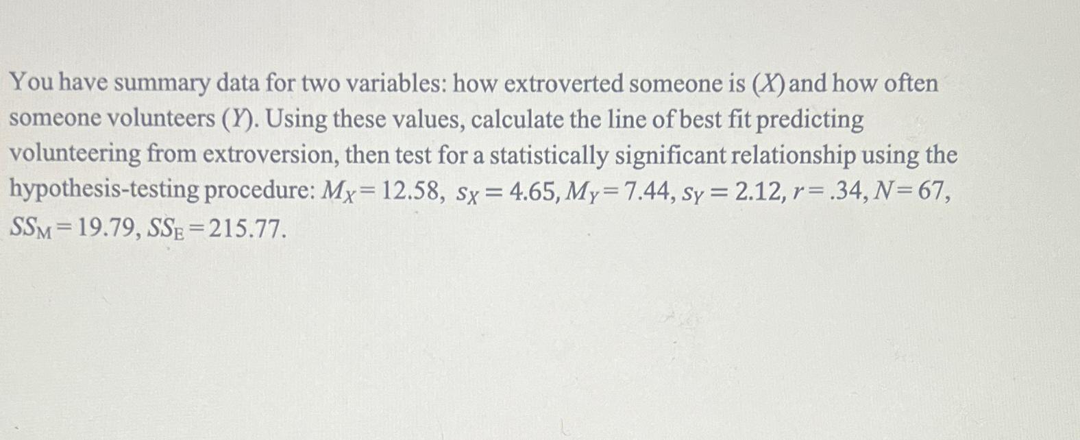 You have summary data for two variables: how extroverted someone is