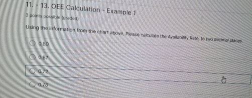  -13. OEE Calculation - Example 1 3 points possible (graded) Using