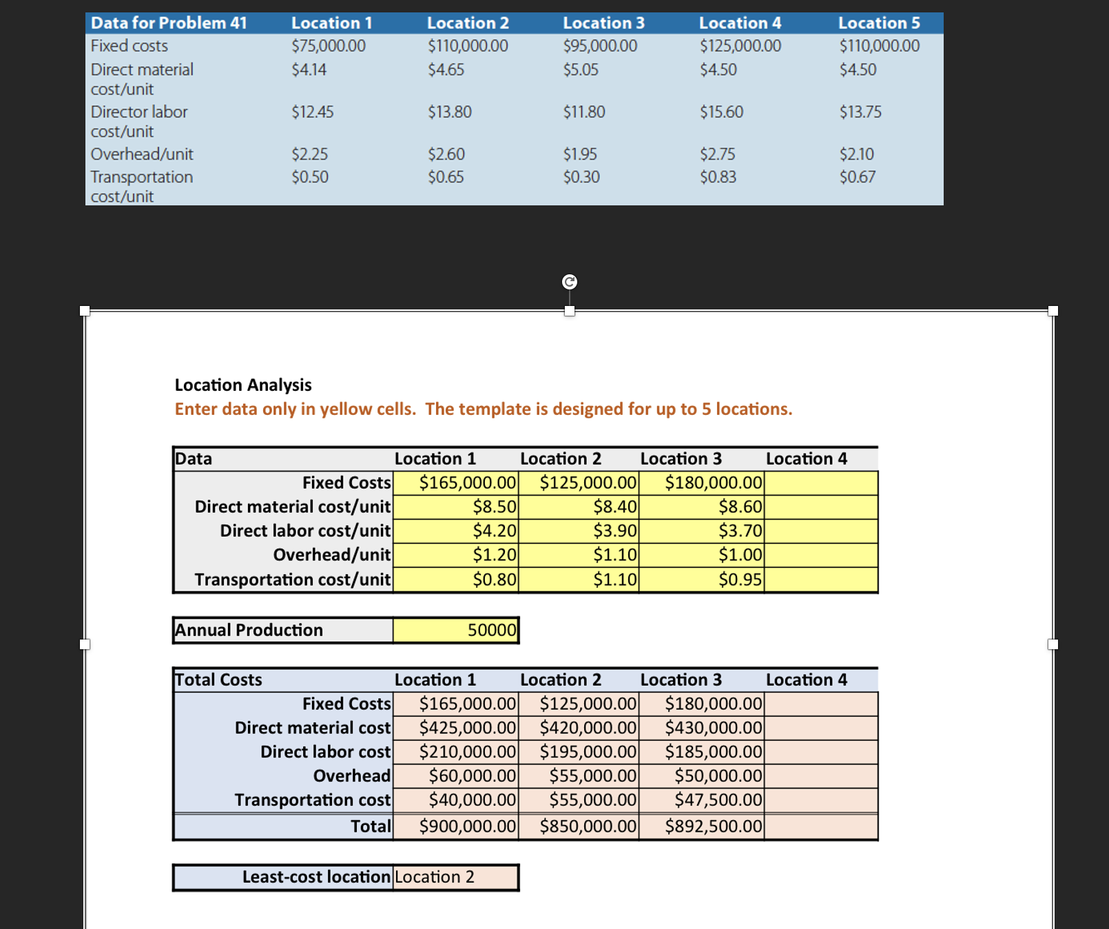  A. Use the location analysis excel template (provided in picture) to