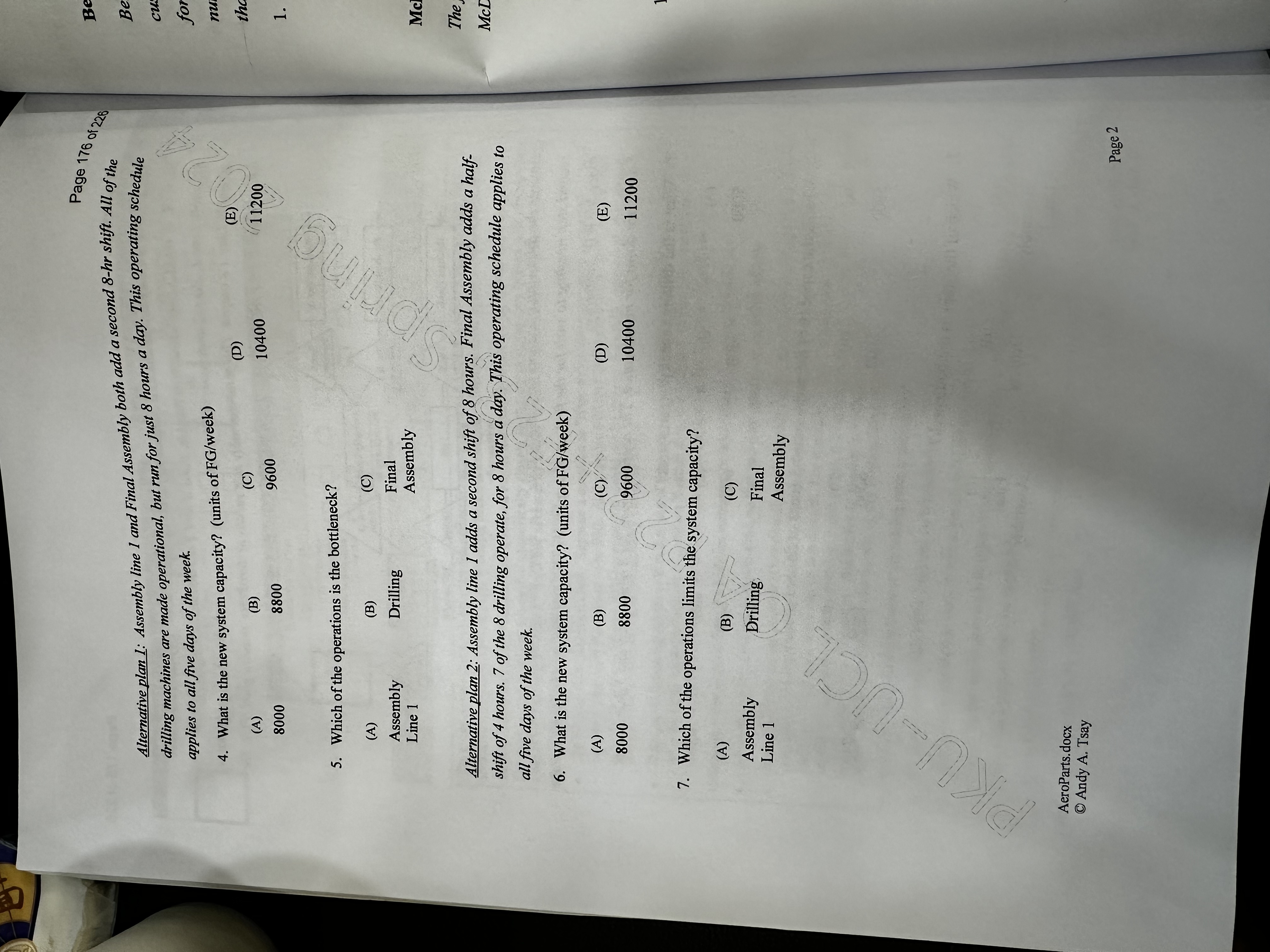 Alternative plan 1: Assembly line 1 and Final Assembly both add