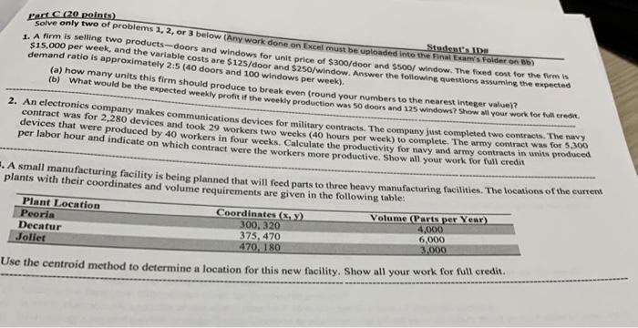  Earr C (20 points) Solve only two of problems 1,2 ,