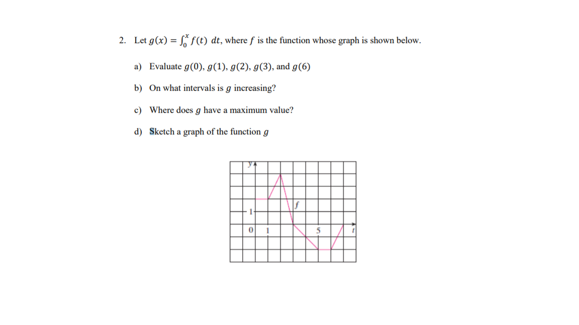 Please explain 2. Let g(x) = So f(t) dt, where f is