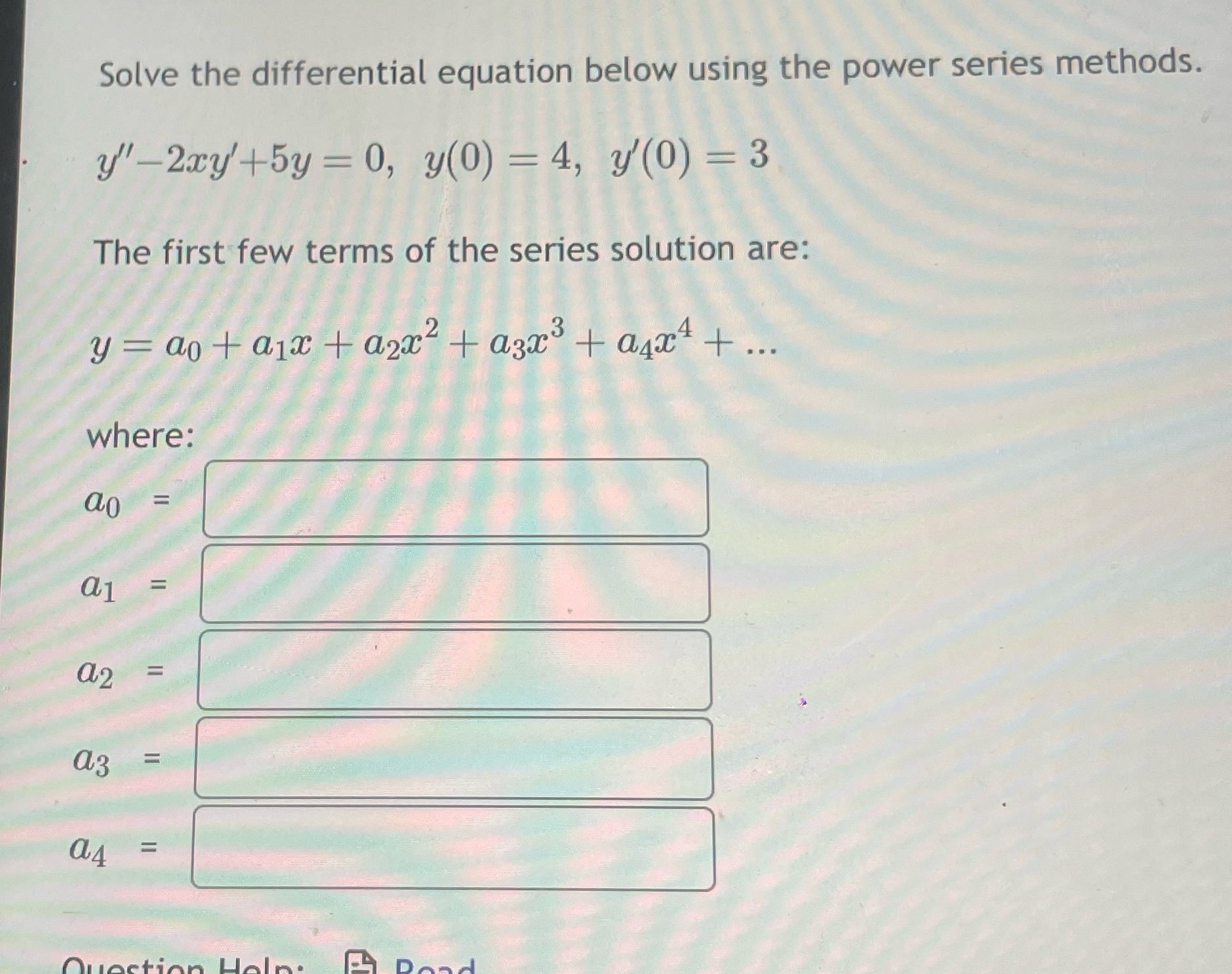  Solve the differential equation below using the power series methods. y'