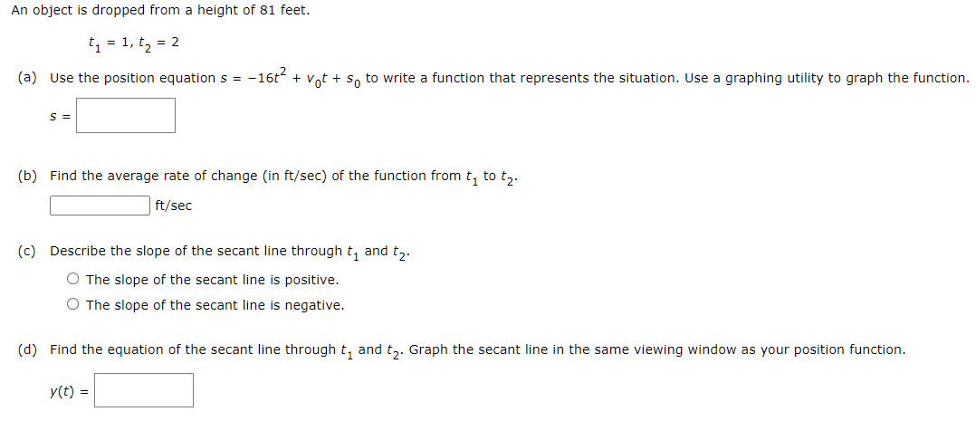 of 121 feet per second. ty = 3, t, = 5 (a)