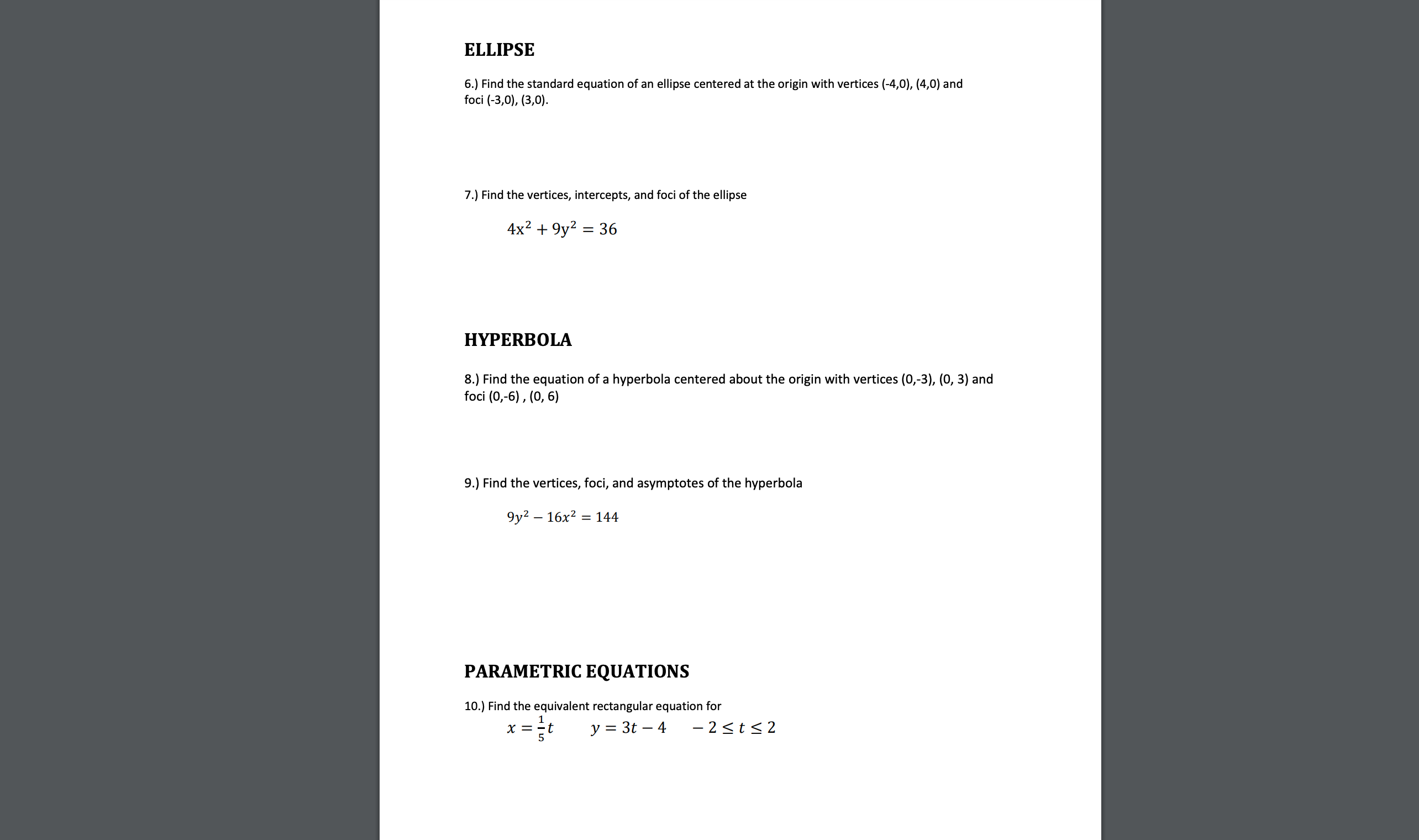 Find the focus, vertex, and directrix of the parabola yz = 24x