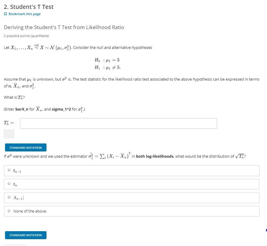 Solve the test bellow 2. Student's T Test Bookmark this page Deriving