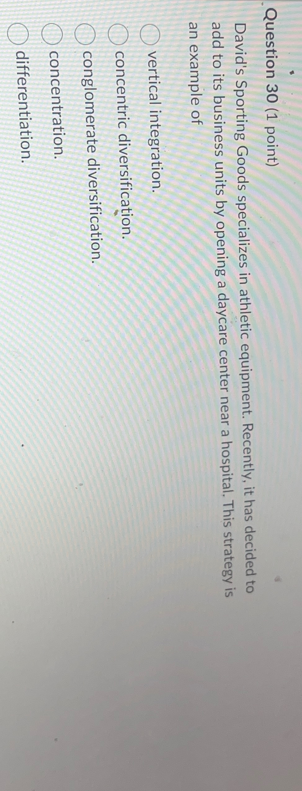  Question 30(1 point) David's Sporting Goods specializes in athletic equipment. Recently,