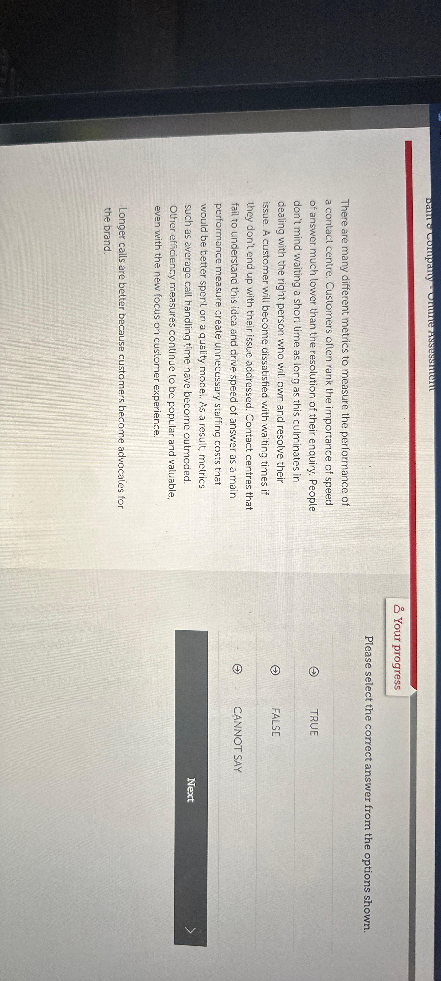  Your progress Please select the correct answer from the options shown.