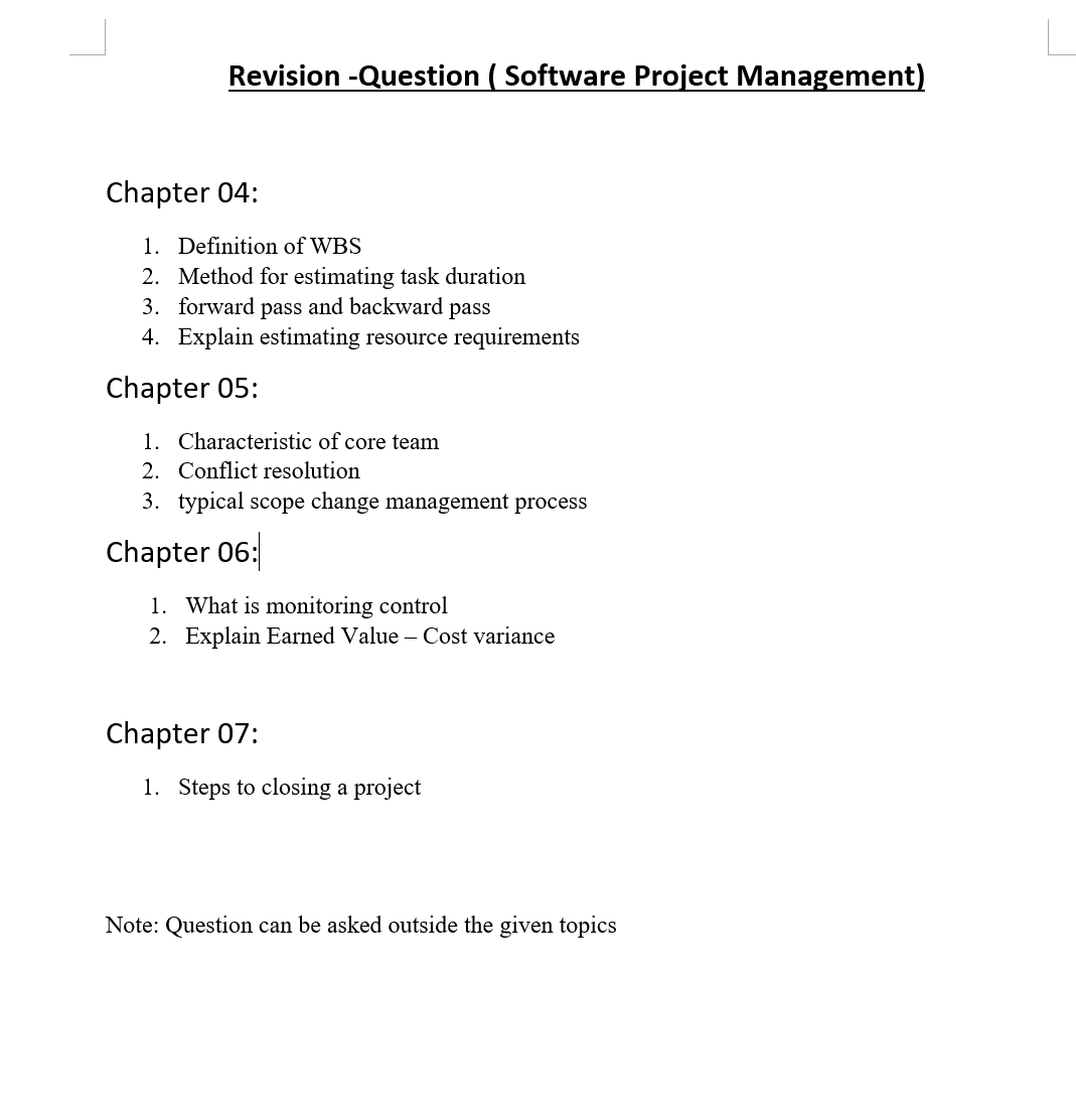 Revision -Question ( Software Project Management) Chapter 04: 1. Definition of