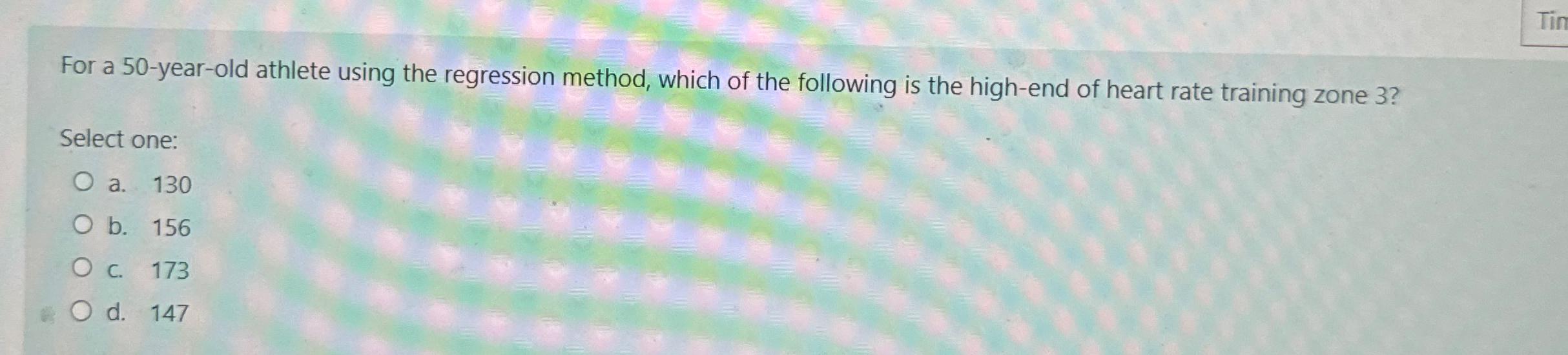  For a 50-year-old athlete using the regression method, which of the