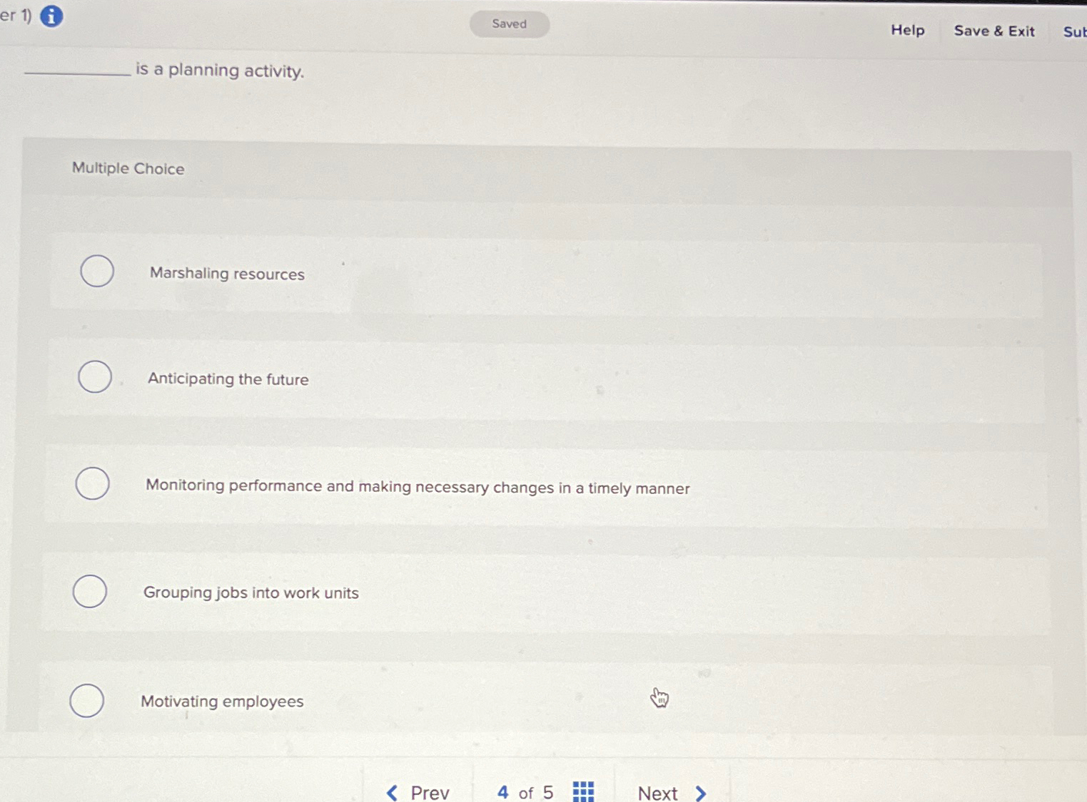  er 1)i Help Save & Exit S is a planning activity.