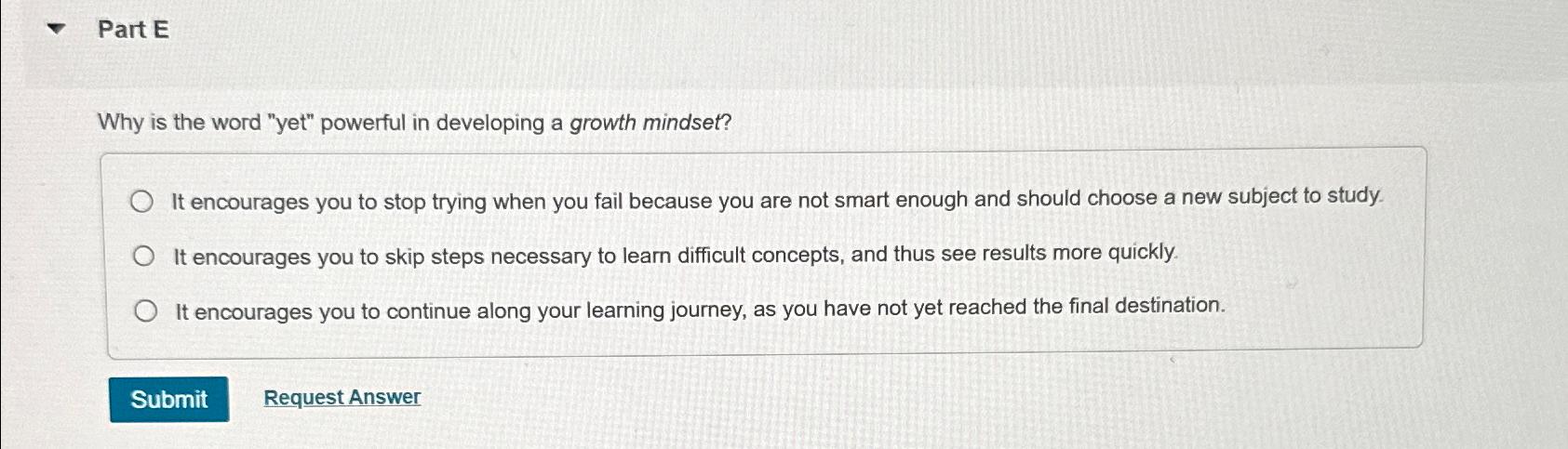  Part E Why is the word "yet" powerful in developing a