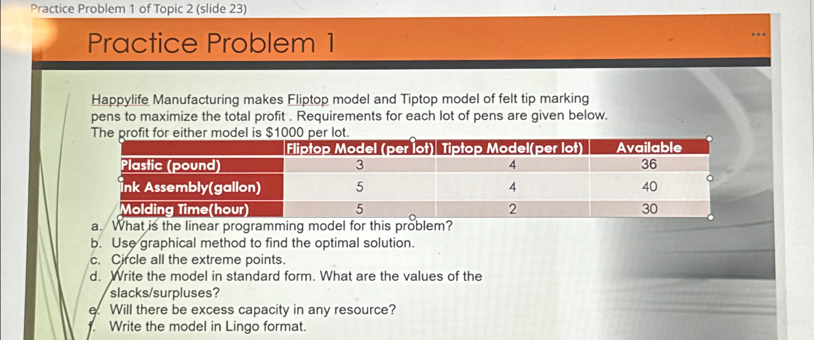  Practice Problem 1 of Topic 2(slide 23) Practice Problem 1 Happylife