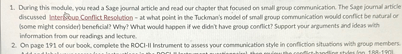  During this module, you read a Sage journal article and read