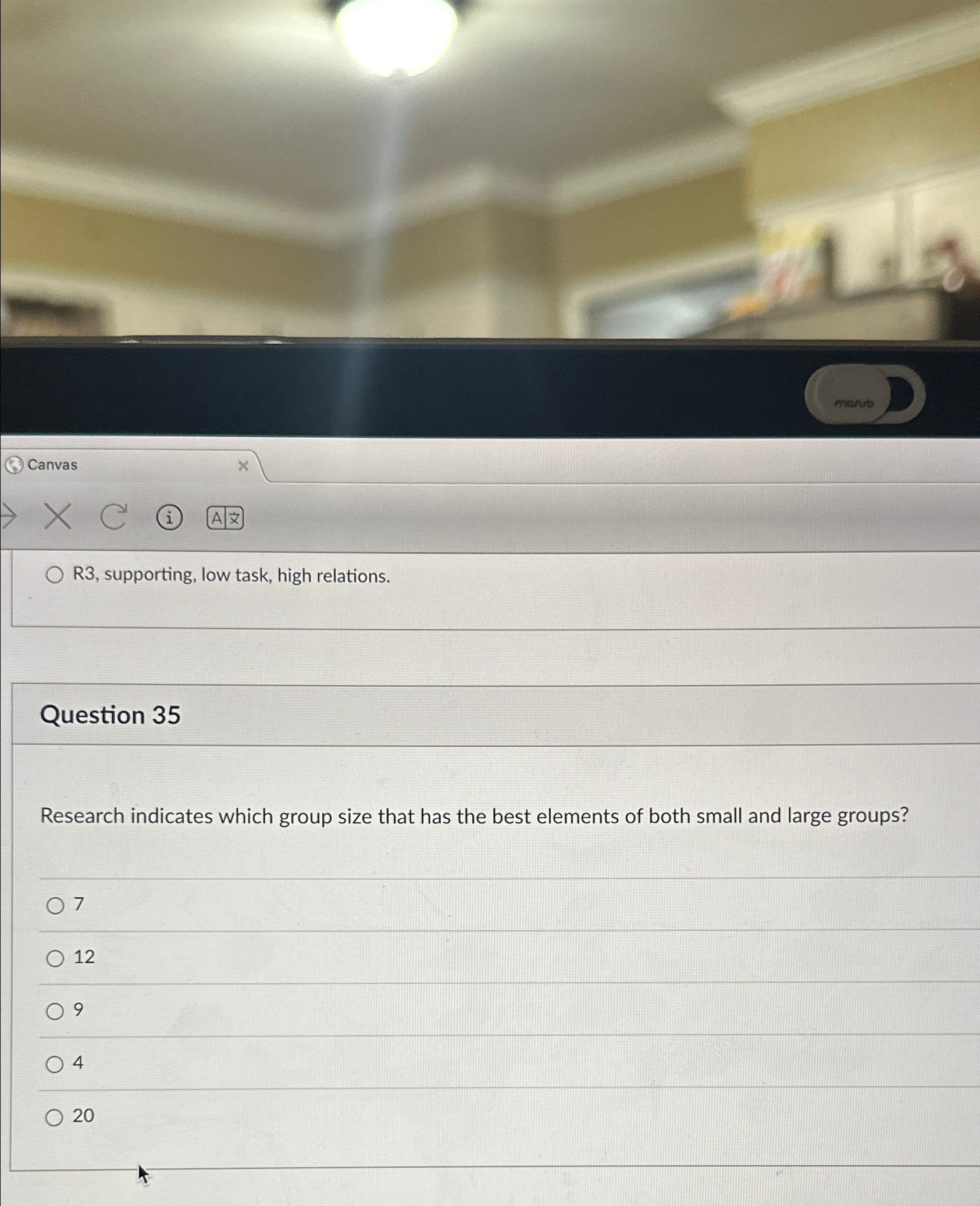  manro R3, supporting, low task, high relations. Question 35 Research indicates