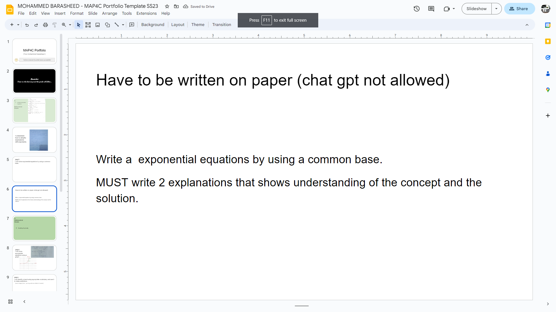 MOHAMMED BARASHEED - MAP4C Portfolio Template SS23 Saved to Drive Slideshow
