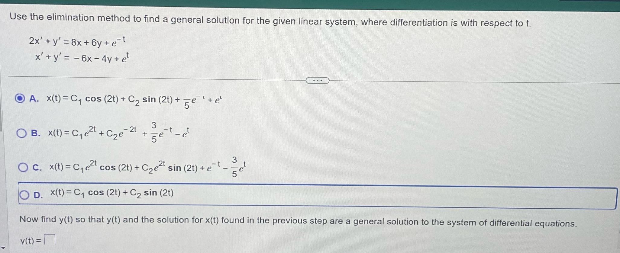 Could use some help thanks Use the elimination method to find a