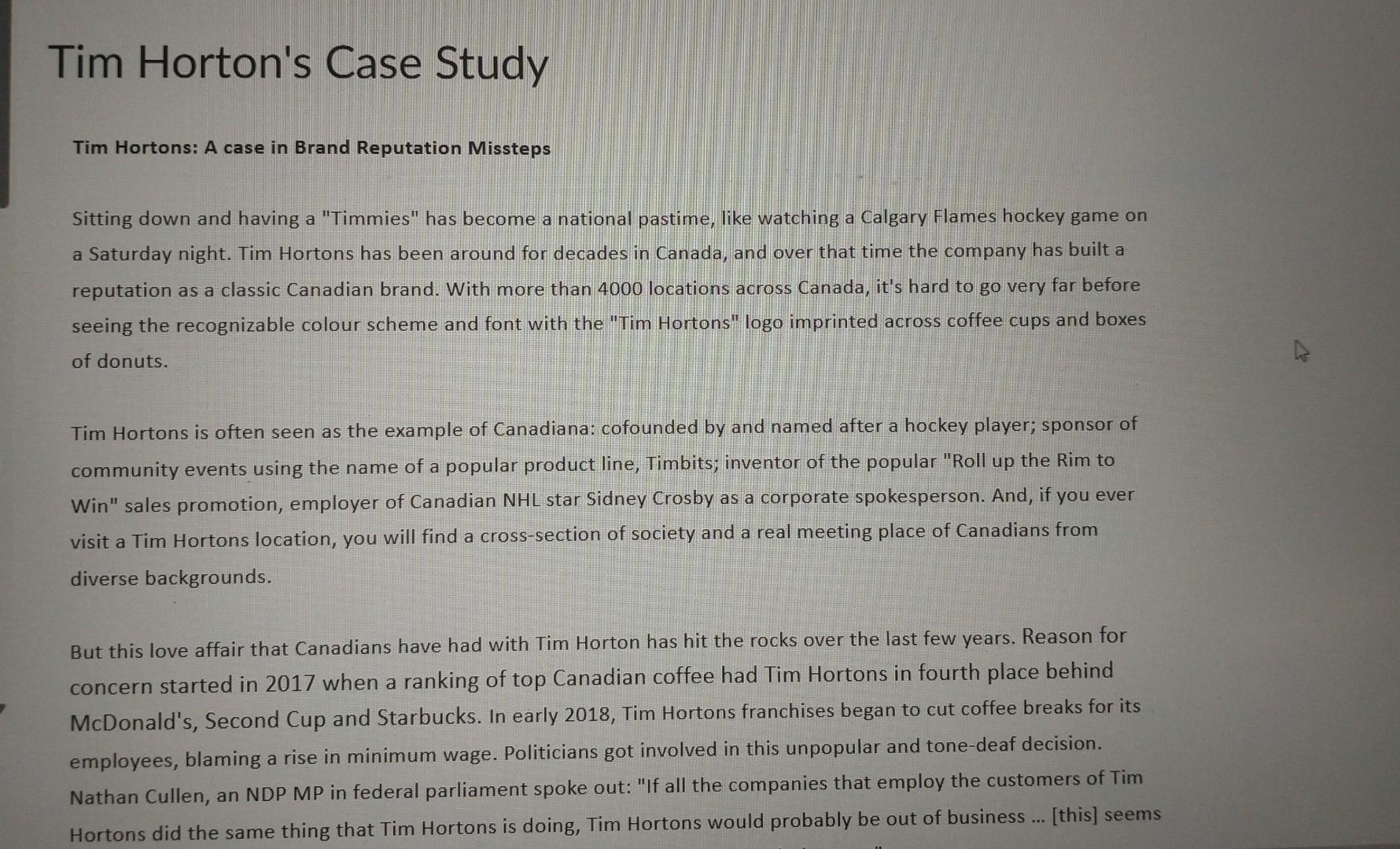 Tim Hortons: A case in Brand Reputation Missteps Sitting down and