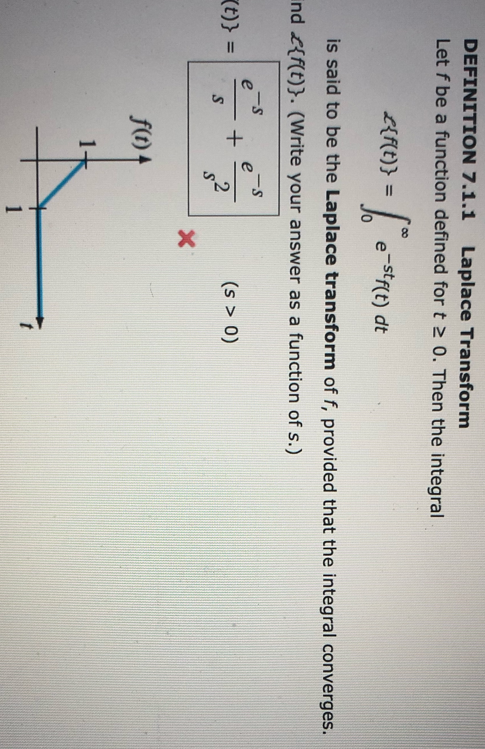  DEFINITION 7.1.1 Laplace Transform Let f be a function defined for