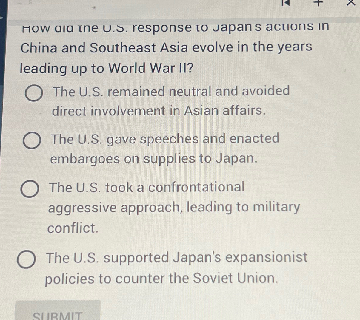  How dia tne U.. response to Japans actions in China and