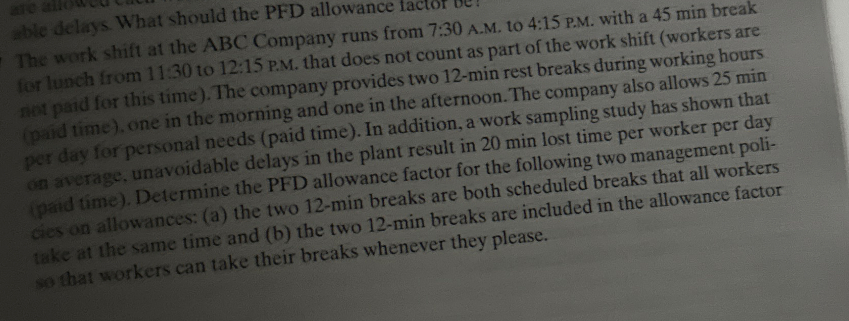  te delays. What should the PFD allowance tactor De? The work