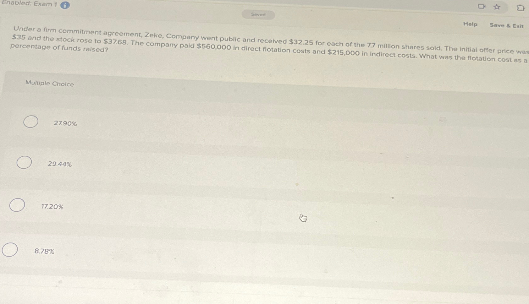  Enabled: Exam 1(i) Help Save & Exit Under a firm commitment