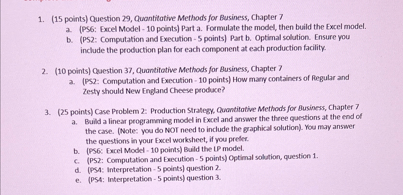  (15 points) Question 29, Quantitative Methods for Business, Chapter 7 a.(PS6:
