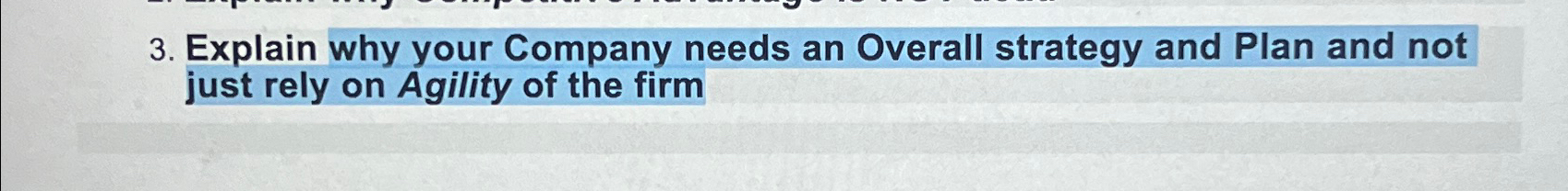  Explain why your Company needs an Overall strategy and Plan and