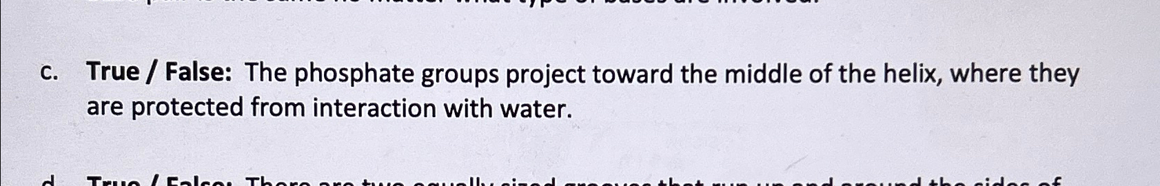  c. True / False: The phosphate groups project toward the middle