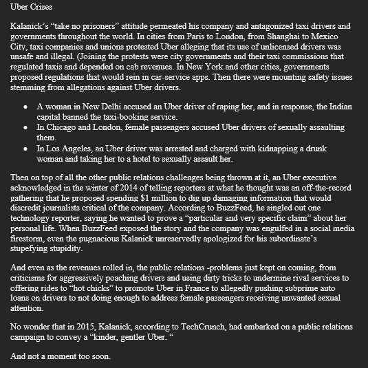 of Public Relations: Uber Success Brings PR Problems (see screenshots for case
