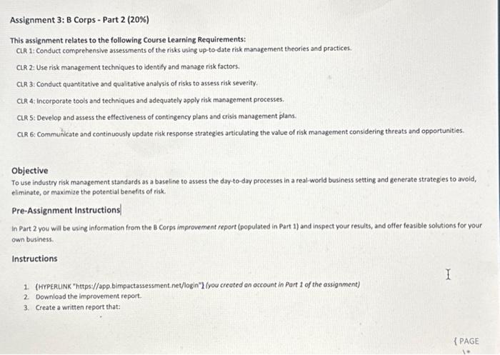  Assignment 3: B Corps - Part 2 (20\\%) This assignment relates