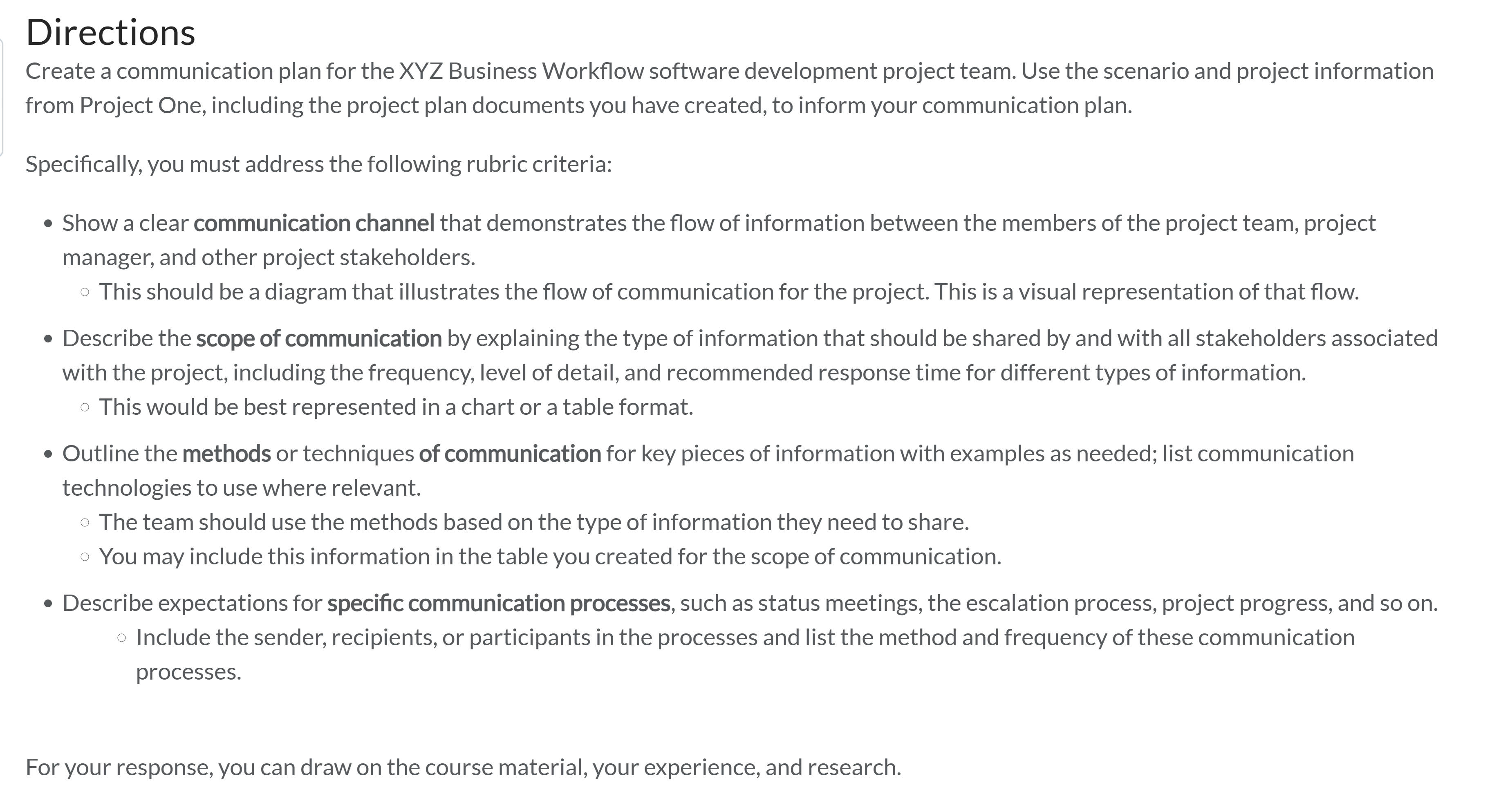  QSO-340 Directions Create a communication plan for the XYZ Business Workflow