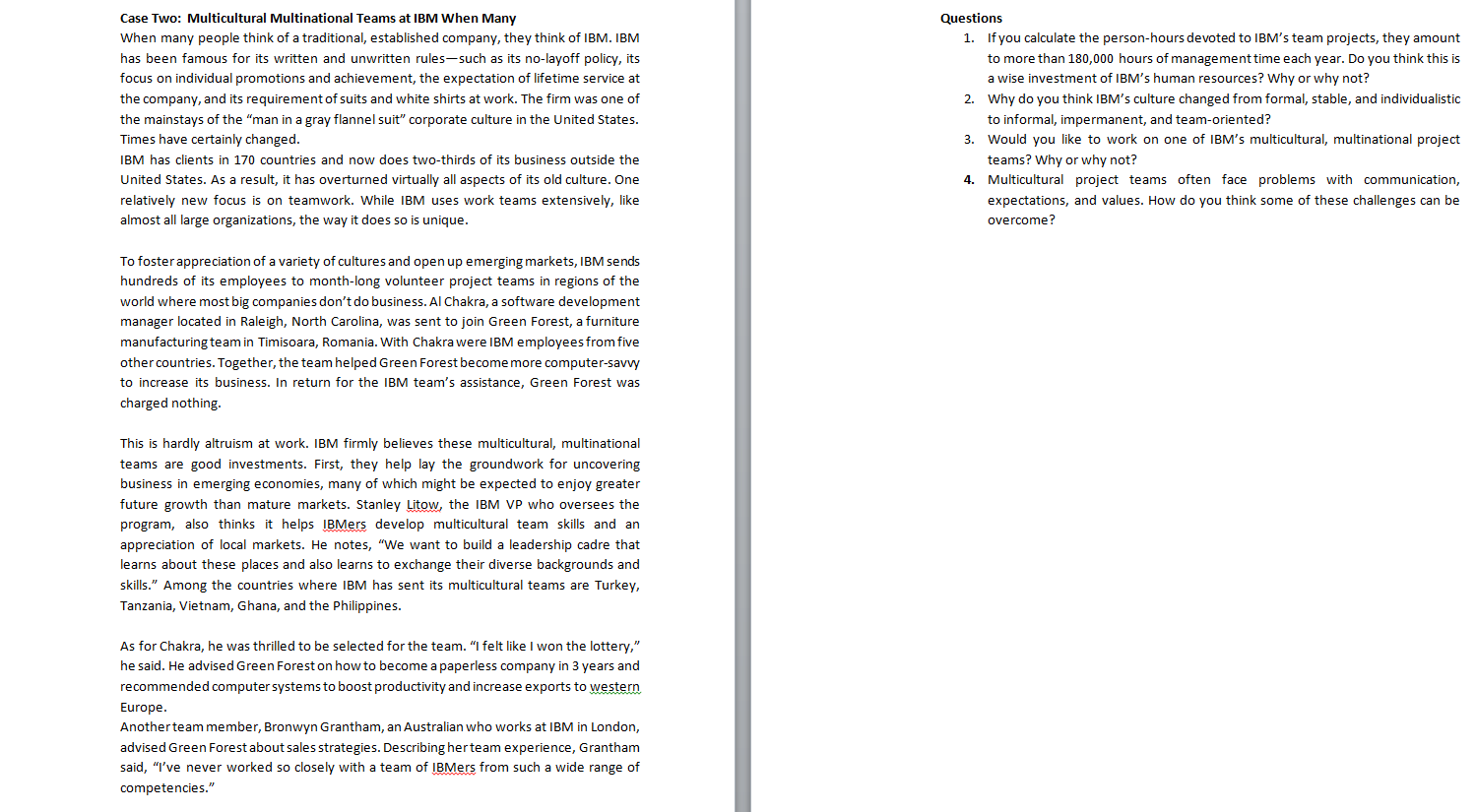 Case Two: Multicultural Multinational Teams at IBM When Many Questions When