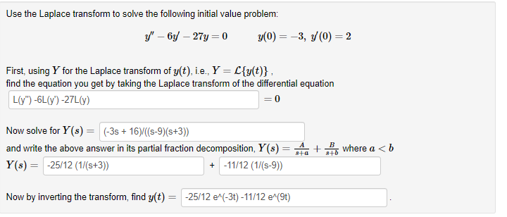  Use the Laplace transform to solve the following initial value problem: