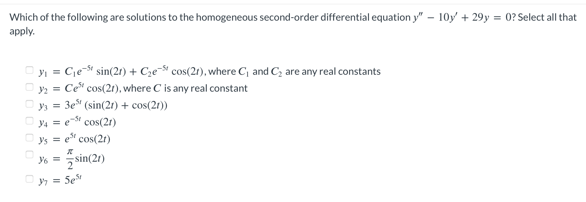 36y = 0, y (41) = -2, y' (4x) = 5? O
