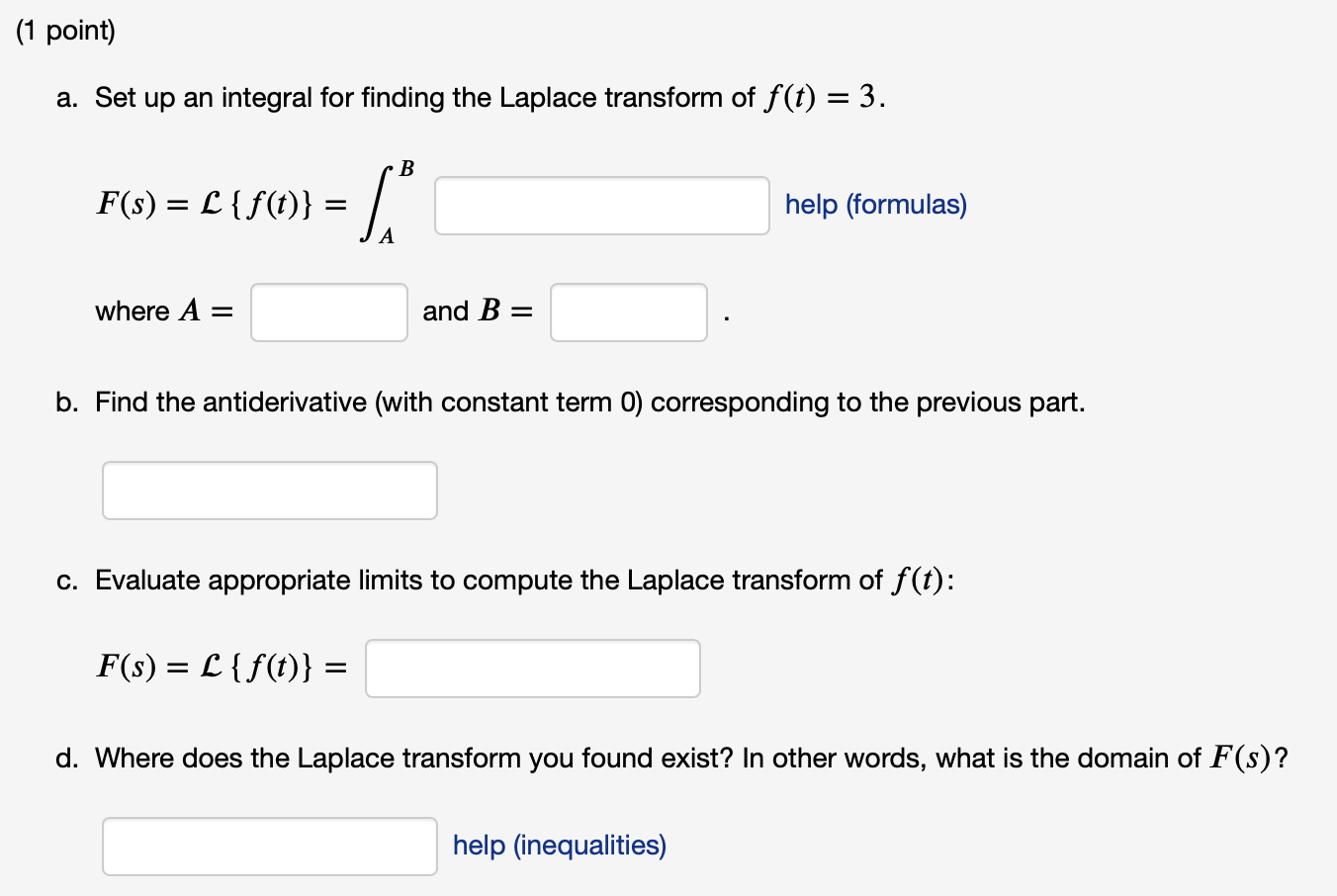- 8)), for s * 0. F(s) = [{ f(t) } =