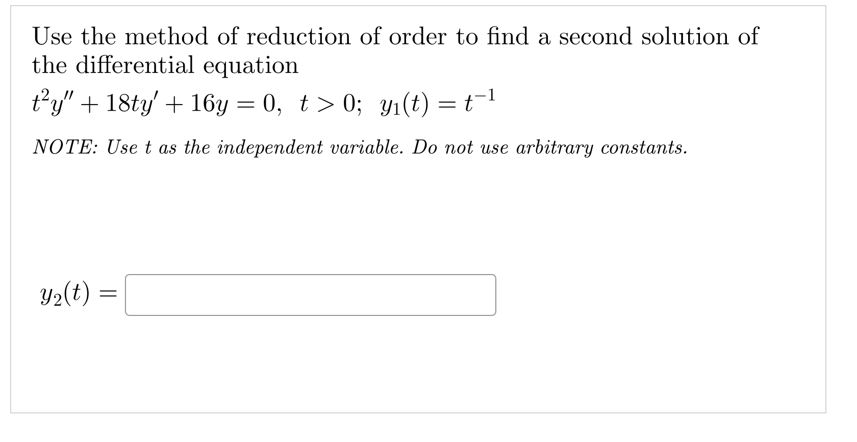 0, y(-1) = 2, y' ( -1) = 2. y(t) = :