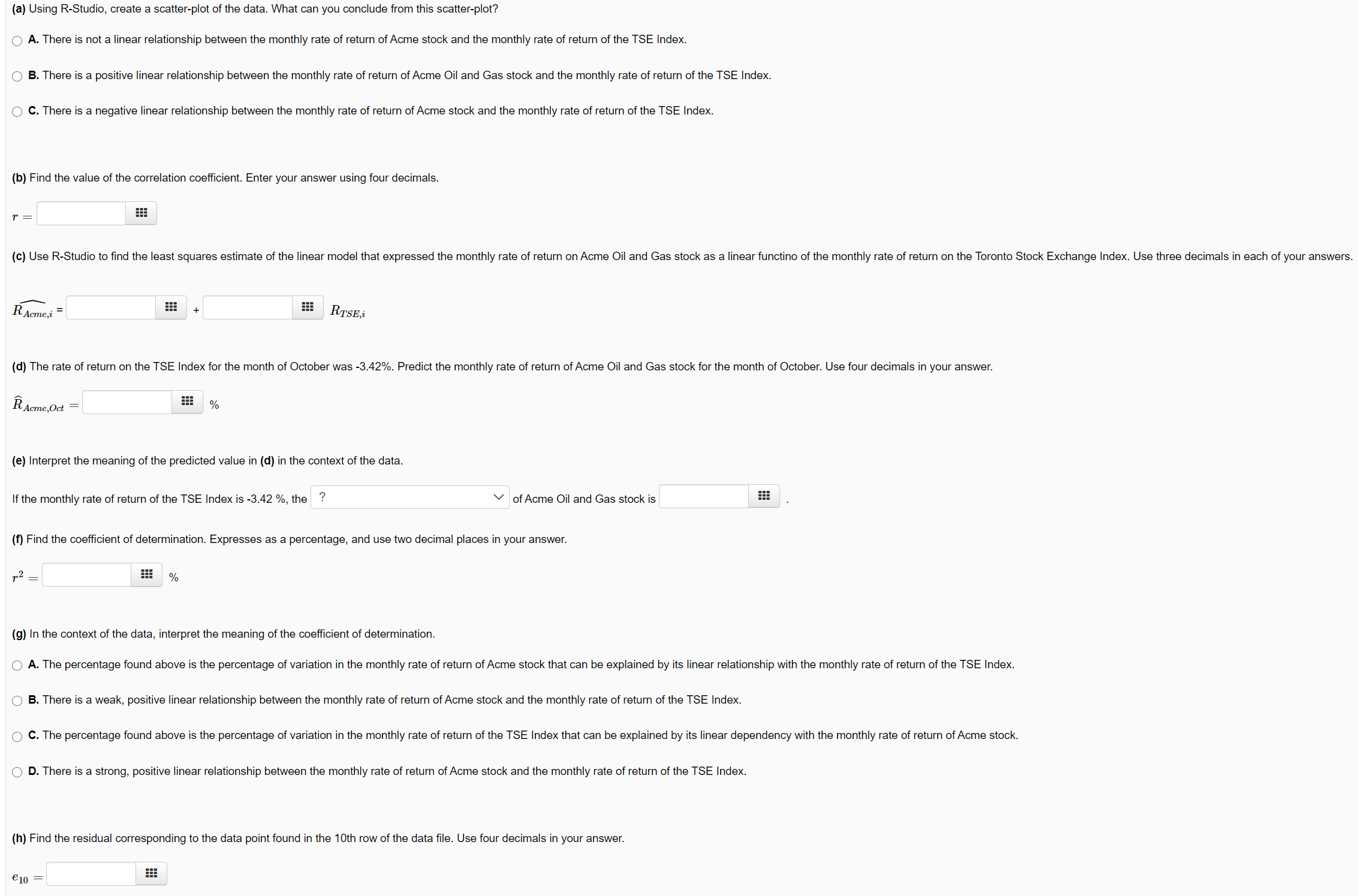 linearly related to the rate of return on the overal market. Specifically,